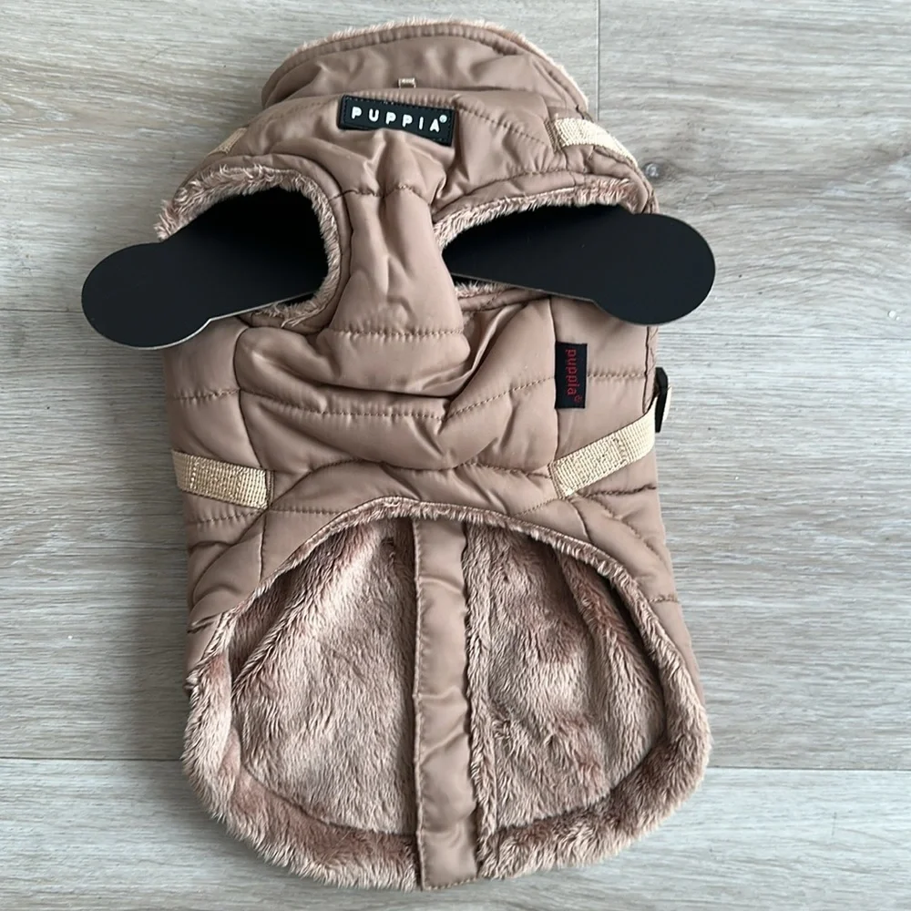 Tan Quilted Dog Jacket with Harness Wilkes Fleece Dog Vest by Puppia - Beige
